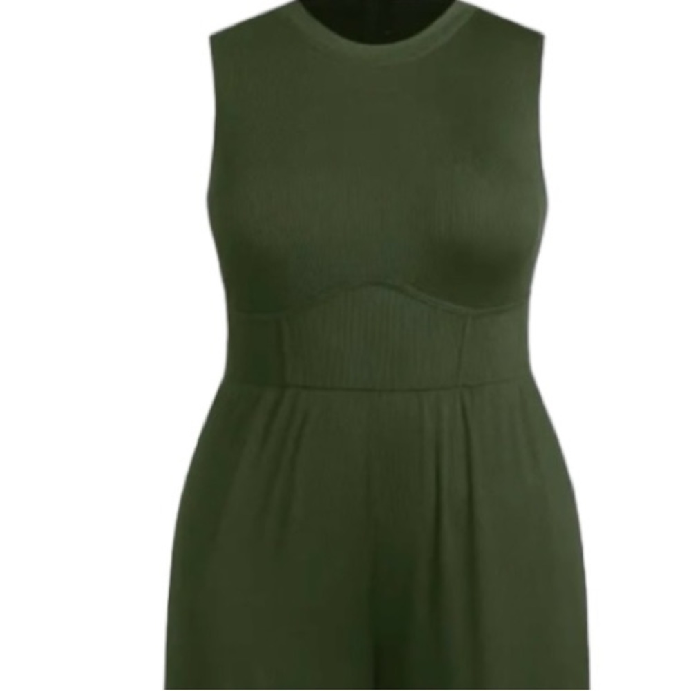 CIDER Sleeveless Wide Leg Jumpsuit Army Green Sz 0XL Viral Blogger Favorite - Picture 11 of 13